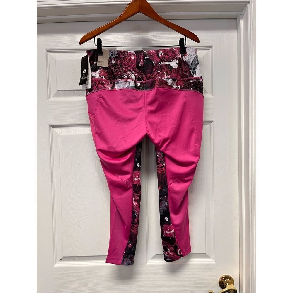 Adidas X Zoe Saldana Pink & Black Print 7/8 High Rise Primegreen Leggings sz 2X - Picture 6 of 7